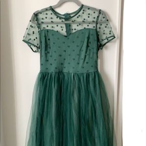 Swiss dot Emerald Tea Length Dress